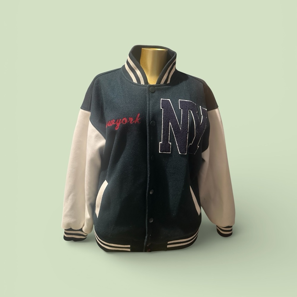 Black and Green Varsity Jacket Logo New York Red